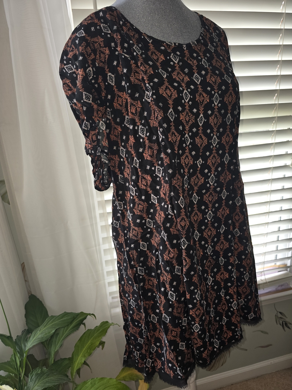 Torrid Black with Rust and White Aztec Motif Blouse